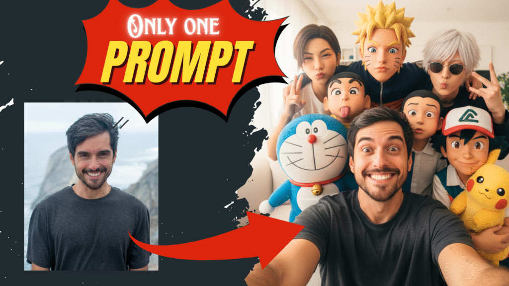 Make Ai Selfie with Shincha, Doraemon Naruto Nobita only in one Prompt